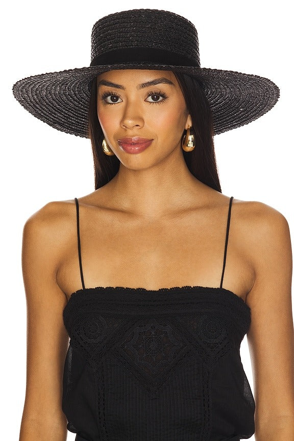 Mira Wide Boater Hat in Black