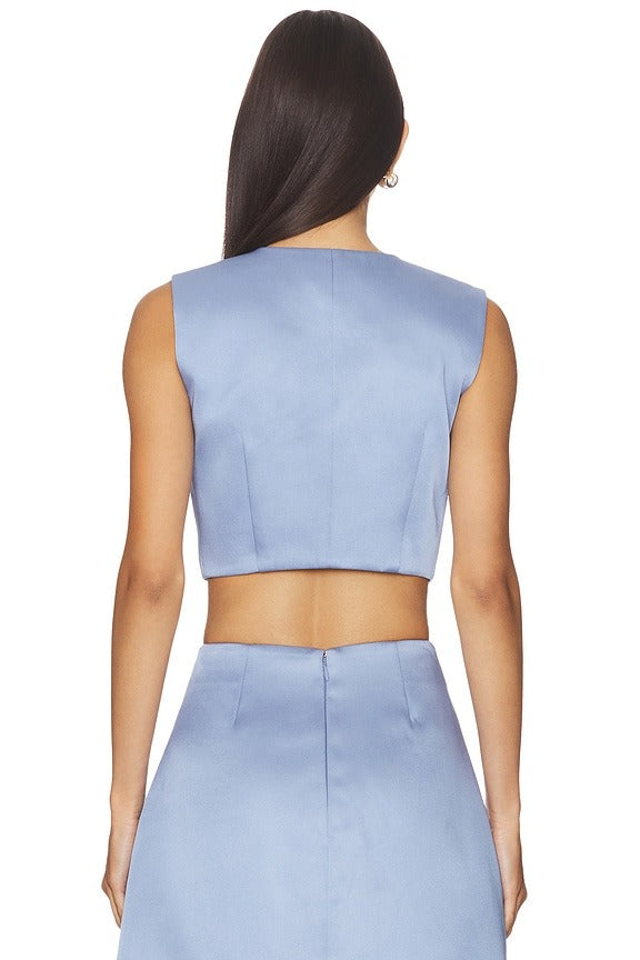 Edie Dutchess Satin Top in Cornflower Blue