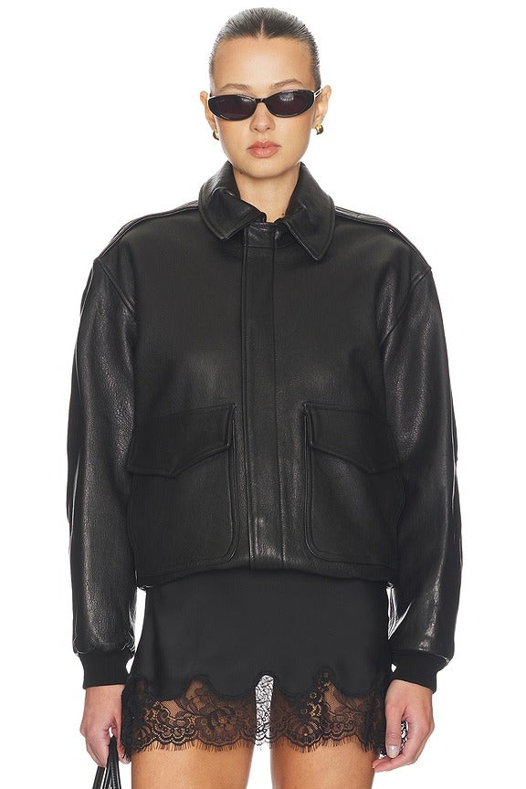 Leather Bomber in Dark Brown