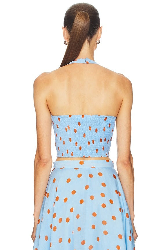 Janie Top in Blue Rust Polka Dot