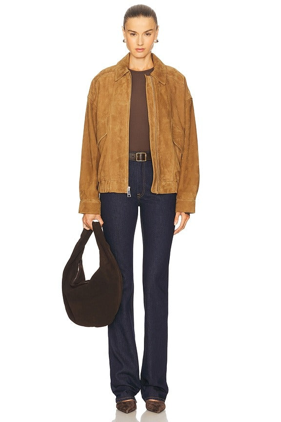 Wren Suede Bomber in Cognac