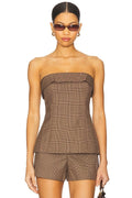London Strapless Top in Fawn Plaid
