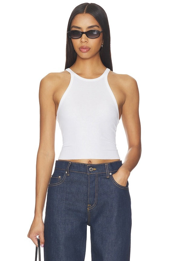Cropped Racer Tank in White