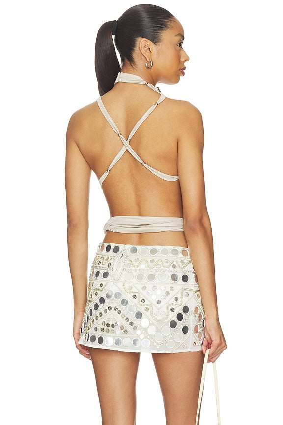 Strappy Halter Top in Metallic Gold