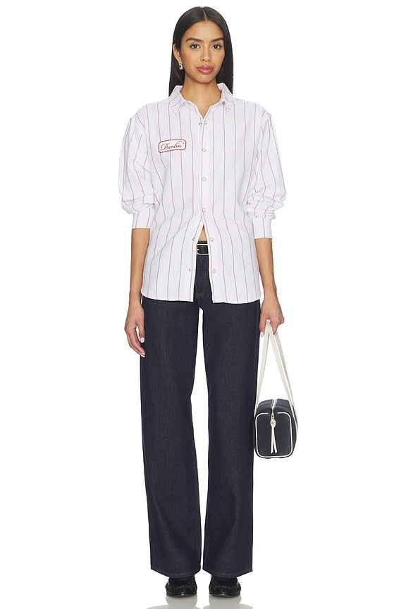 Mechanic Button Down Shirt in Red & White