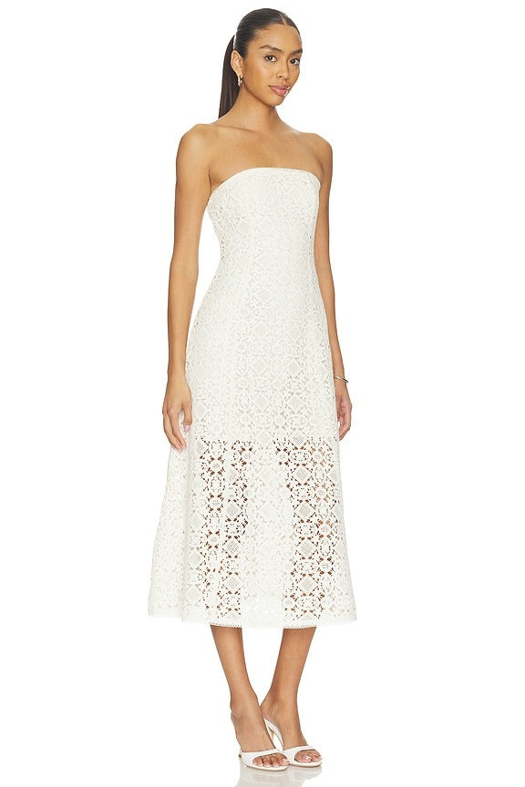Lisboa Strapless Crochet Dress in Ceramic