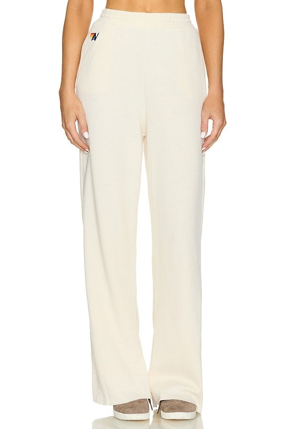 Wide Leg Womens Pocket Sweatpants in Vintage White