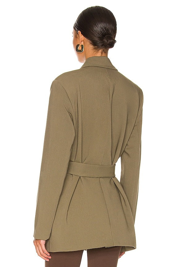 Belted Blazer in Khaki