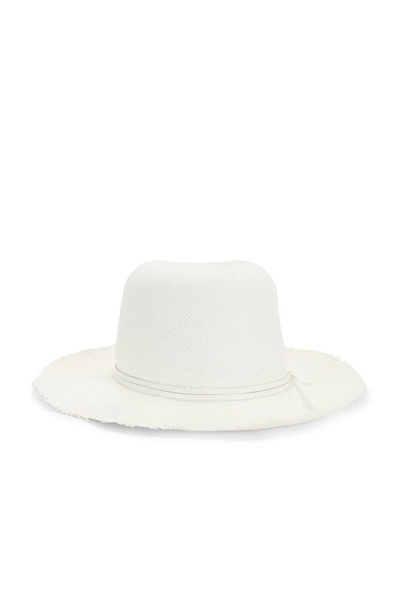 Fringed Pammy Panama Fedora Hat in Bleach & White