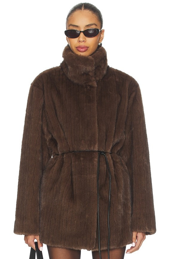 Maria Faux Fur Coat in Chocolate Brown