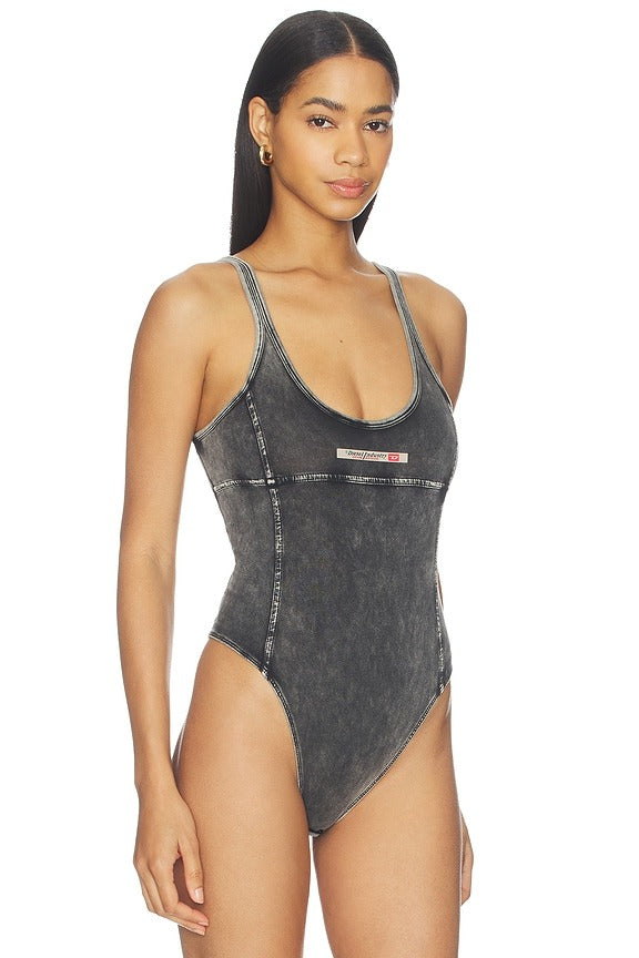 Phoebe Denim Bodysuit in Black