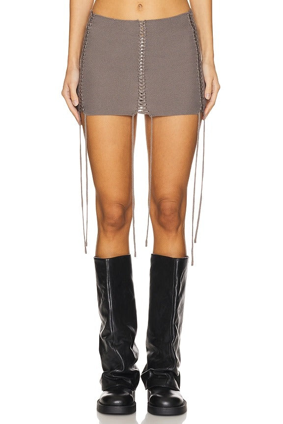 Extreme Mini Lace Up Knit Skirt in Charcoal