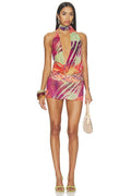 Cowl Mini Dress With Scarf in Multi