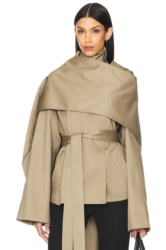 Yuna Crop Trench in Khaki Greige