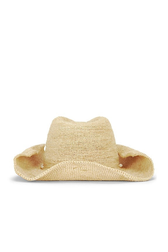 Raffia Cowboy Hat in Neutral & Neutral Bead