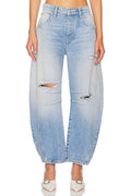 x We The Free Good Luck Mid Rise Barrel Jeans in Barnyard Blue