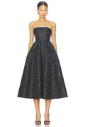 Alexandra Midi Dress in Black Brocade