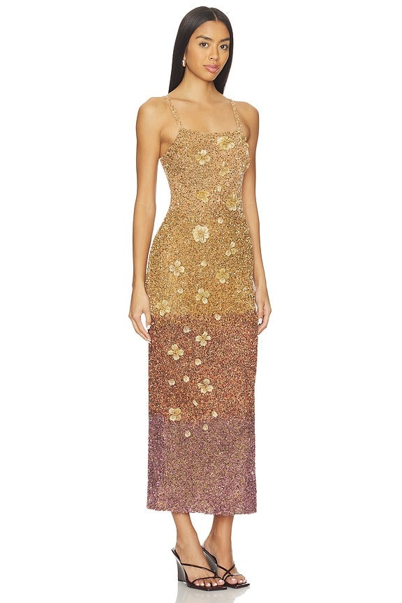 Alessia Sovereign Ombre Midi Dress in Oscar Gold