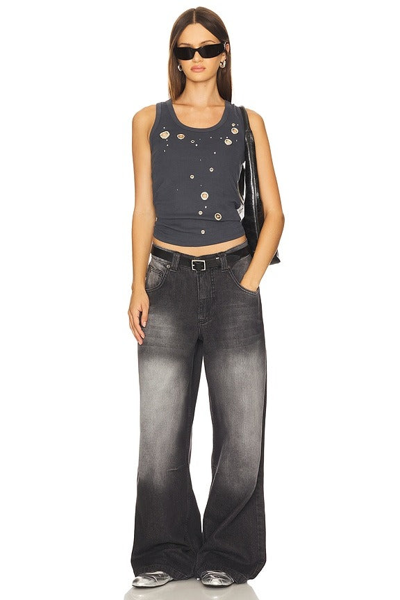 Eyelet Studded Tank in Grey