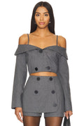 Off Shoulder Double-breasted Top in Charcoal Flannel