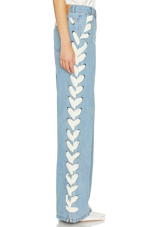 Lyd Laced Denim Trouser in Sky Blue Denim