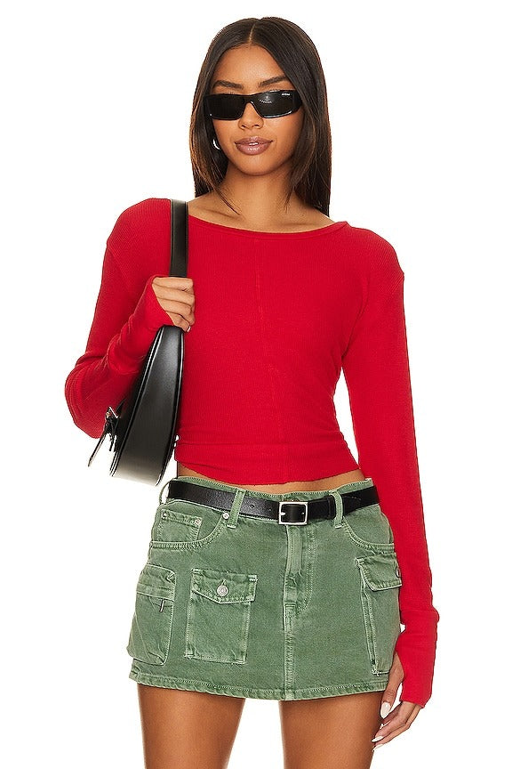 Cropped Long Sleeve Top in Pepper