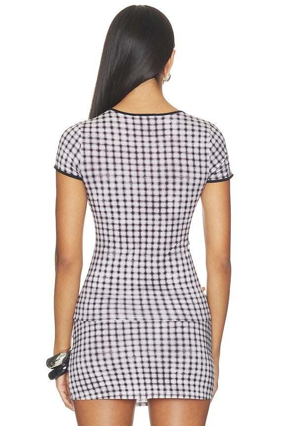 Mini Tee in Black & White Warped Plaid