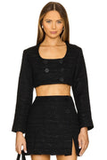 Apron Double-Breasted Top in Black Tweed