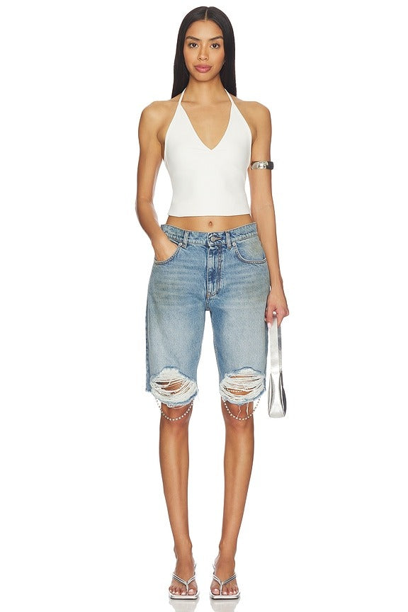 Crystal Fray Jean Short in Medium Blue