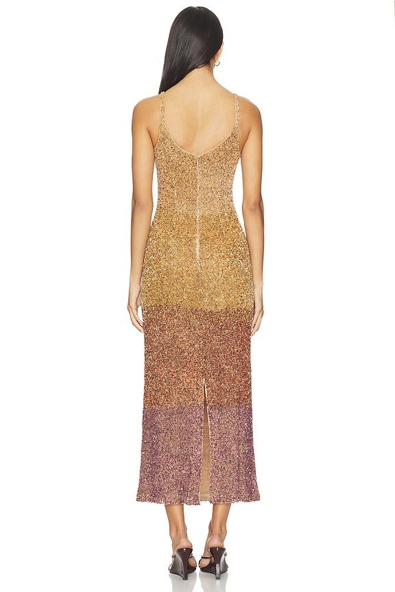 Alessia Sovereign Ombre Midi Dress in Oscar Gold