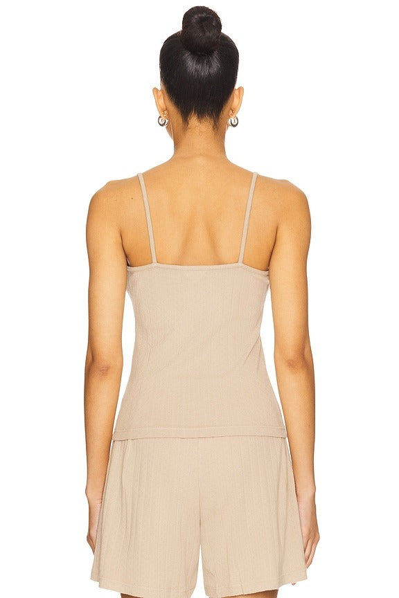 Pointelle Cami Tank Top in Shitake