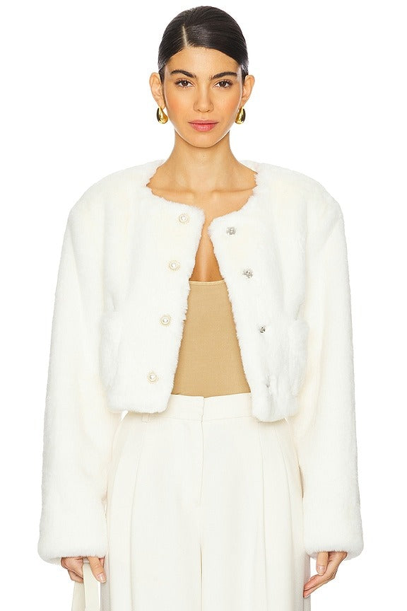 Vittoria Faux Fur Jacket in Ivory