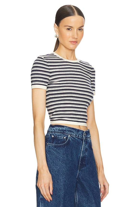 Ava Top in Navy & Ivory Stripe