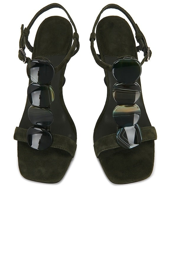 Palma Sandal in Dark Green Suede