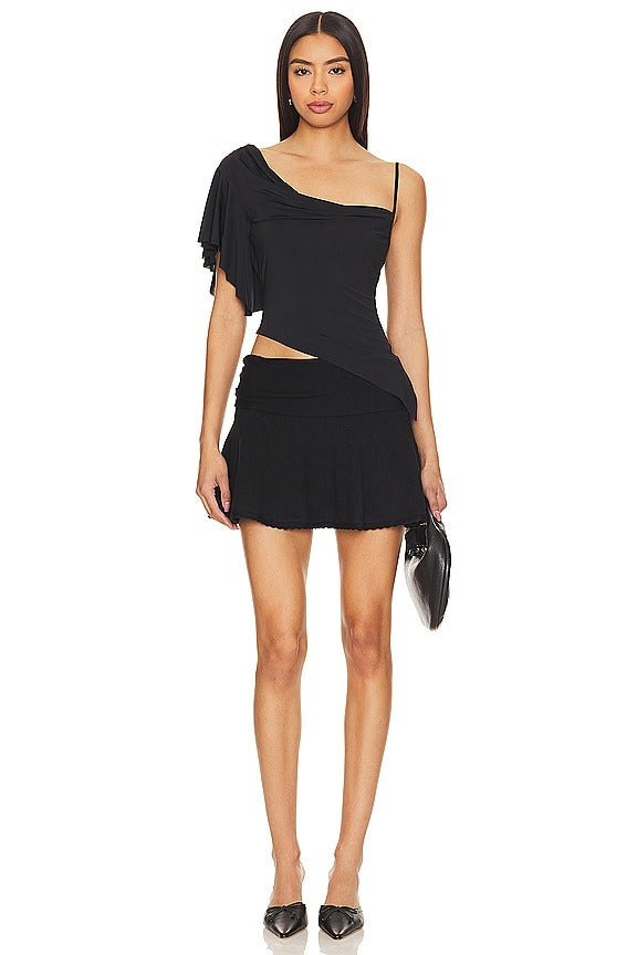 Ruched Heart Scallop Skirt in Black