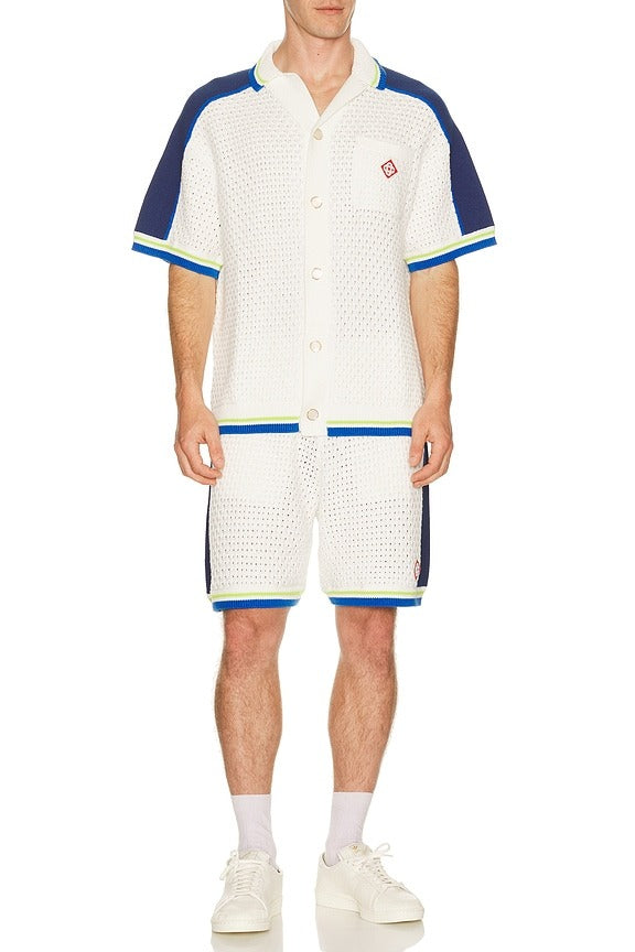 Crochet Shirt in White & Blue