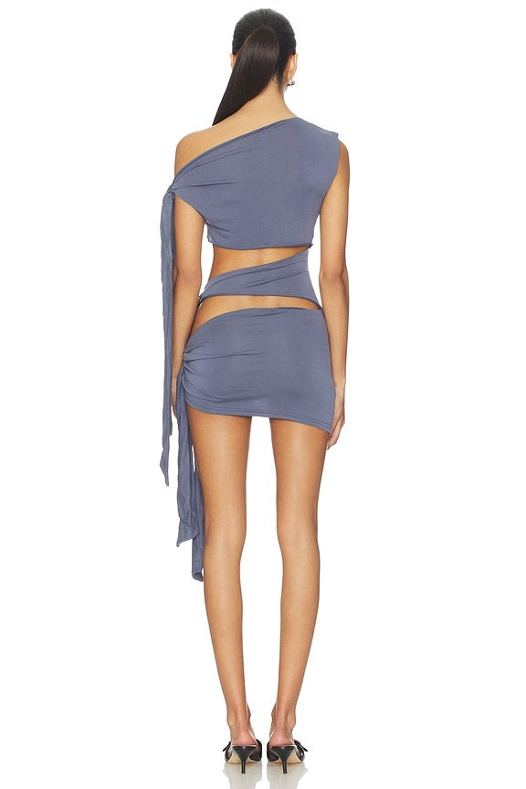 Cupro Knotted Mini Dress in Blue