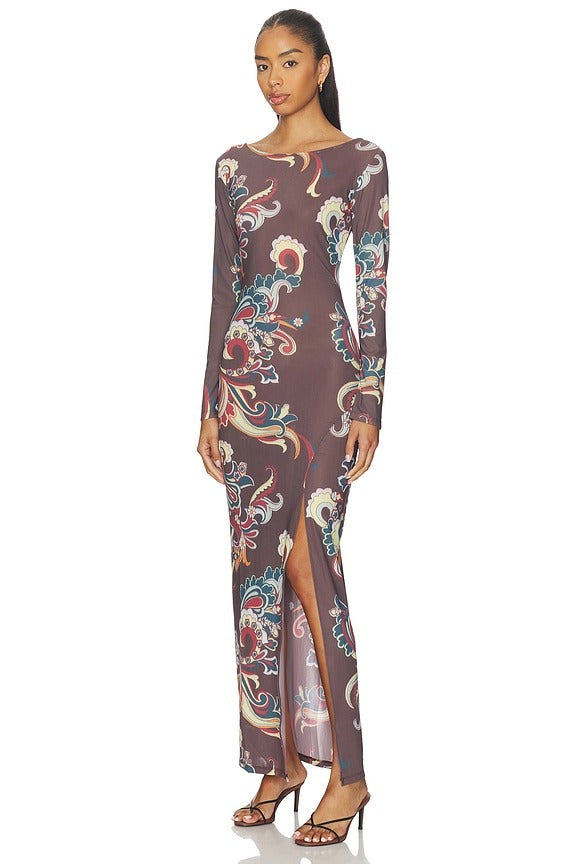 Payton Dress in Coffee Paisley