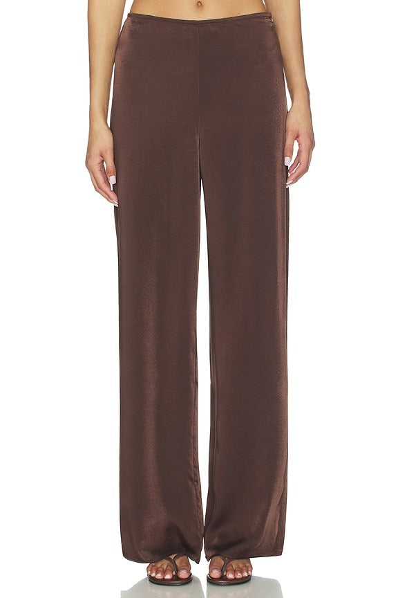 Devin Mid Rise Satin Pant in Chocolate