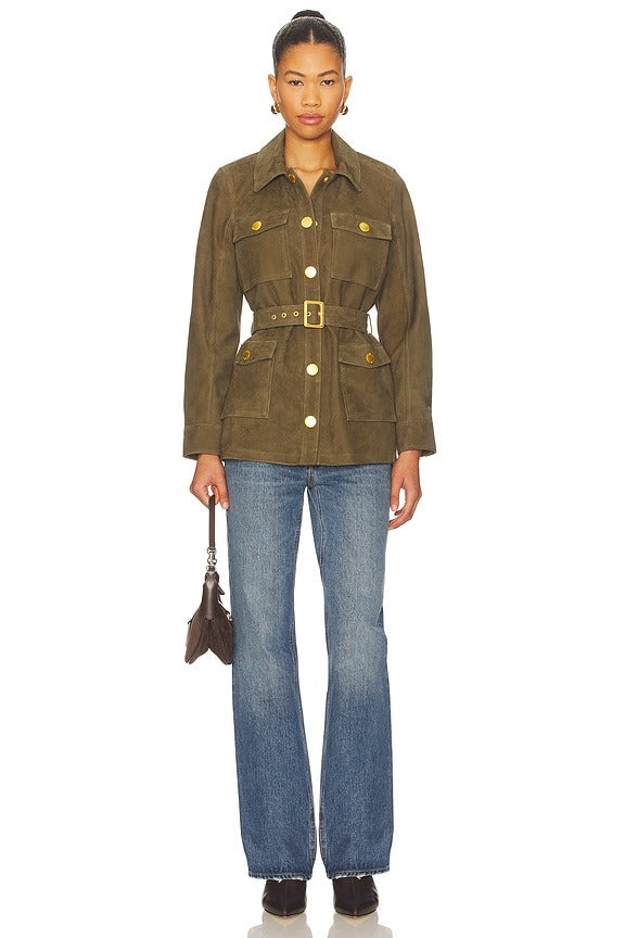 Ishani Belted Jacket in Olive