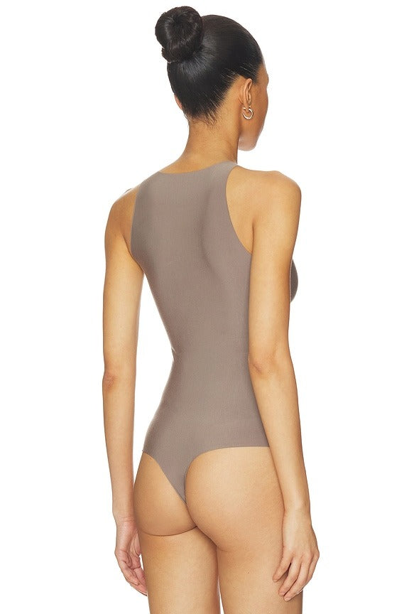 Butter Crewneck Tank Bodysuit in Truffle