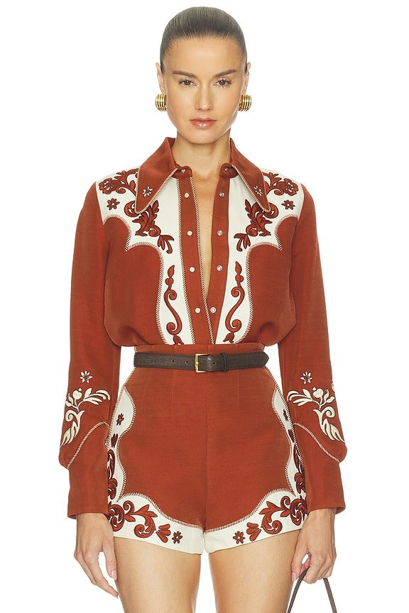 Duke Embroidered Shirt in Rust
