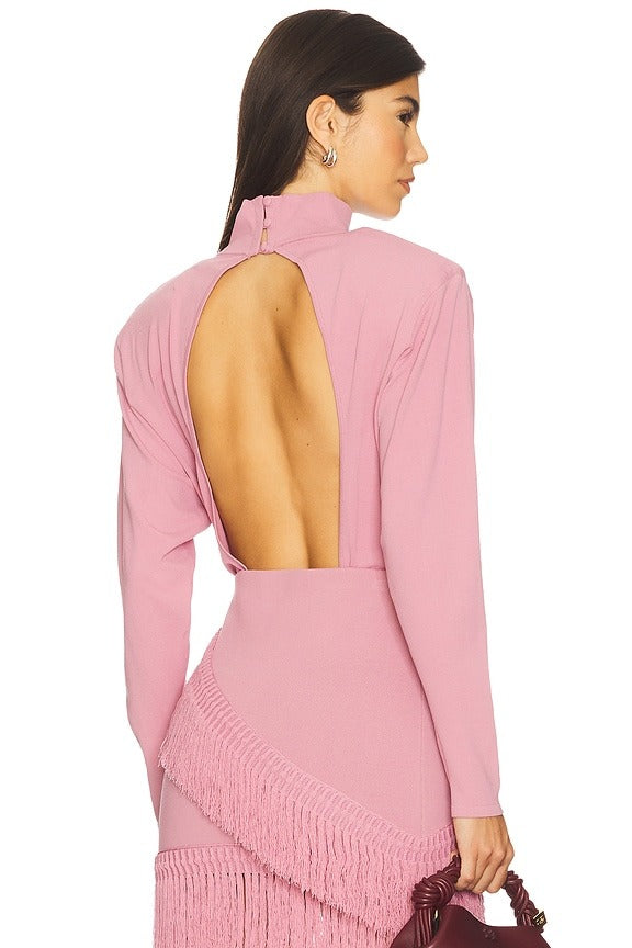 Sarah Open Back Bodysuit in Dusty Rose