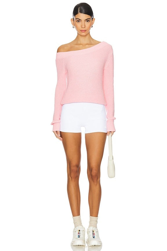 One Shoulder Sweater in Light Pink