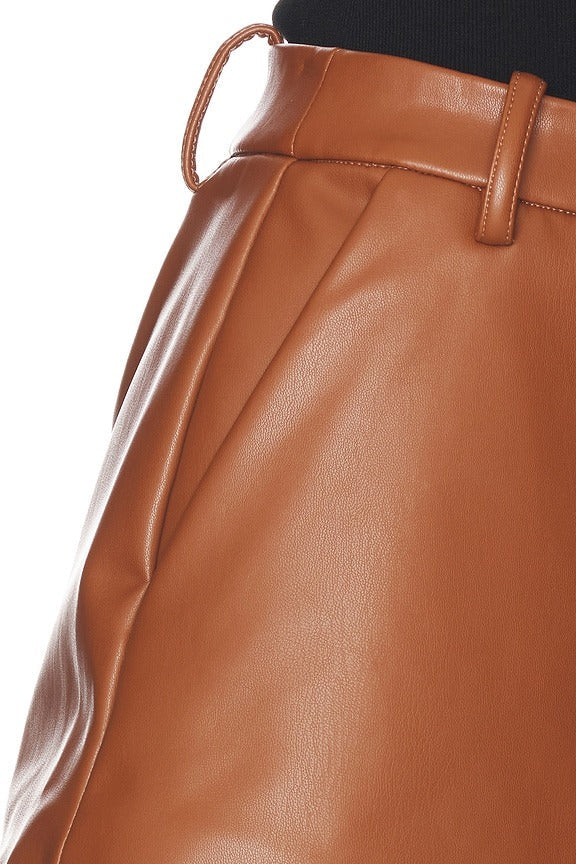 Gemma Faux Leather Short in Camel