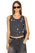 Eyelet Studded Tank in Grey