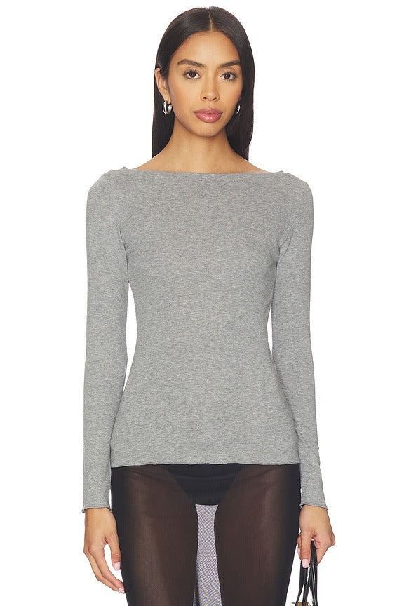 Boatneck Long Sleeve Tee in Gray