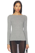 Boatneck Long Sleeve Tee in Gray
