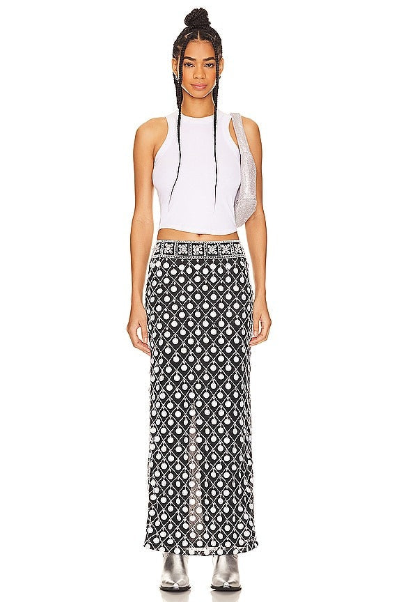 Cirie Embellished Maxi Skirt in Black And White