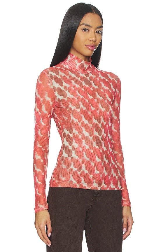 Alba Long Sleeve Mesh Top in Red Spot
